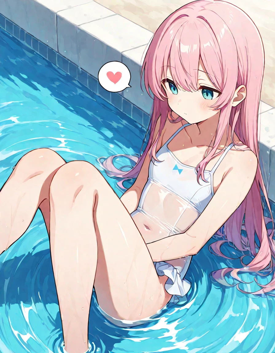 A girl with long pink hair and green eyes wearing a swimsuit, In the water, Are sleeping