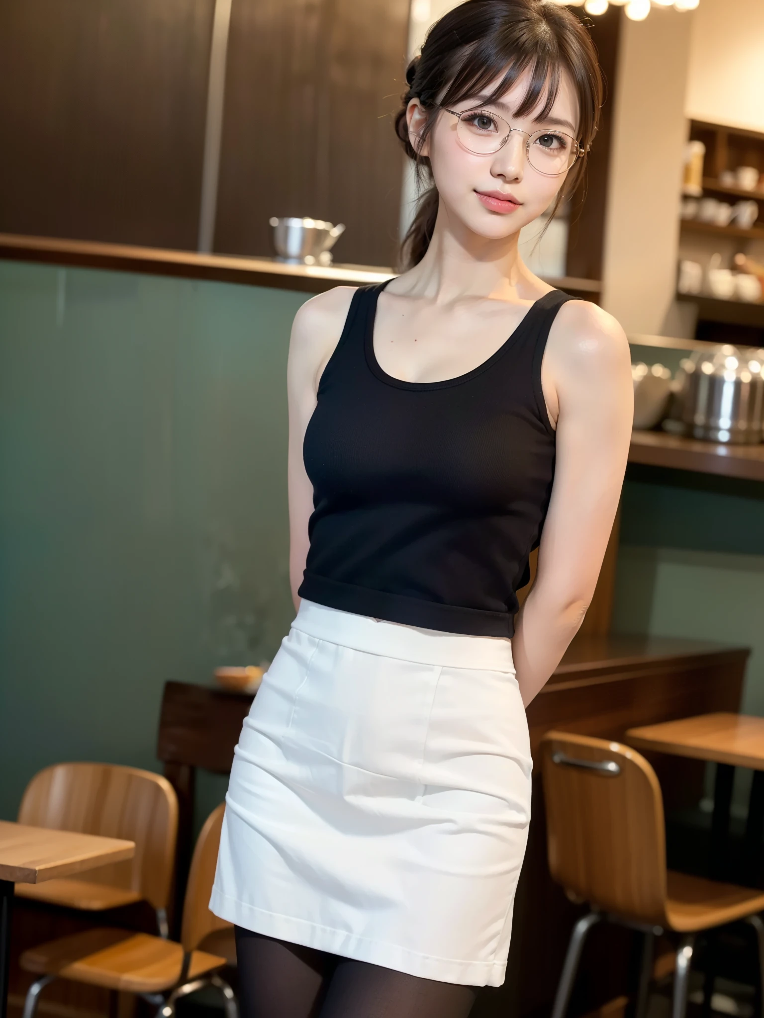 masterpiece, realistic, photorealistic, best quality, beautiful detailed, natural lighting, sharp focus, slim body, abs:1.2, small breasts, best quality real texture skin, Detailed beautiful delicate face and eyes, A beautiful 20-year-old Japanese woman with bob cut,(((searching the Internet on a MacBook at the dining table))), (Sitting in a chair), modern living room with industrial-style decor, including metal and leather furniture, eyes open, looking at viewer, best quality real texture skin, Detailed beautiful delicate face and eyes, double eyelid, smile:1.2, white teeth:1.2, tank top:1.2, mini skirt:1.2,