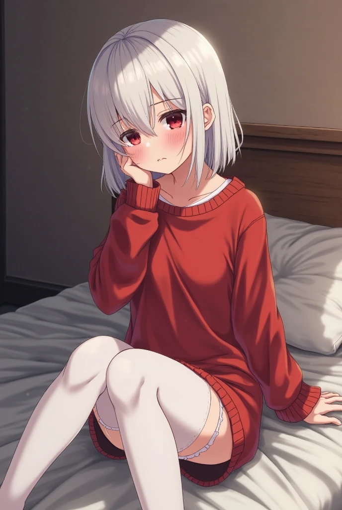 【Highest Quality, masutepiece】 [1 girl in, Manteau, expressioness, red eyes, White hair, Slender beauty,straight haired, Bery short hair ,] Does not blush cheeks、