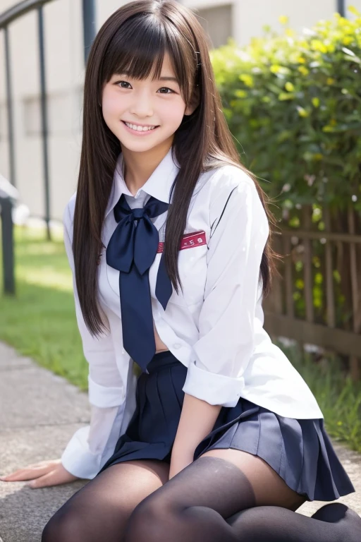 ((Dark blue socks)) Place your hands on your knees ((Brown Loafers)Blonde、((White panties are visible))(Squatting panchira)double eyelid Eyelashes Beautiful and fine details、Ultra-detailed、High resolution、transcendental beauty highest quality、masterpiece、、(Japanese high school girls uniform))、Extremely detailed representation School classroom Highly detailed appearance 21 year old girl、Positive、((Dynamic Pose)))、(Sit with your knees bent))、Pleated skirt、Ribbon 1,2. Sexy upward glance smile Low angle