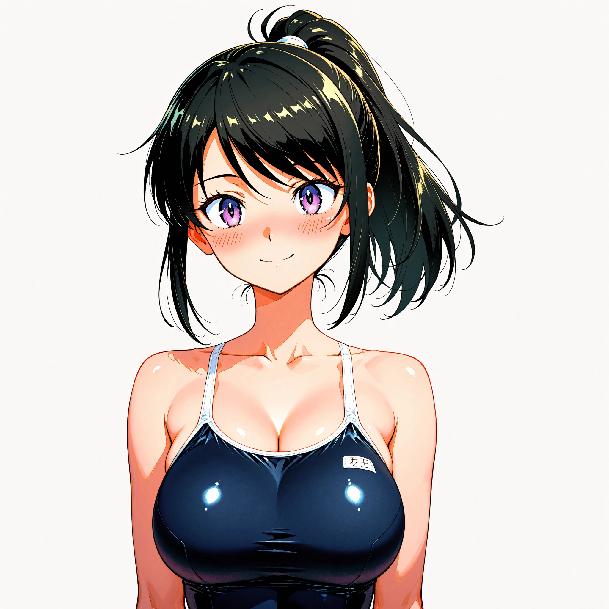 masterpiece, best quality, cute eyes, 1girl, solo, random pose, sexy pose, seductive pose, black micro bikini, ((white background)), huge breasts, nipple slip,
