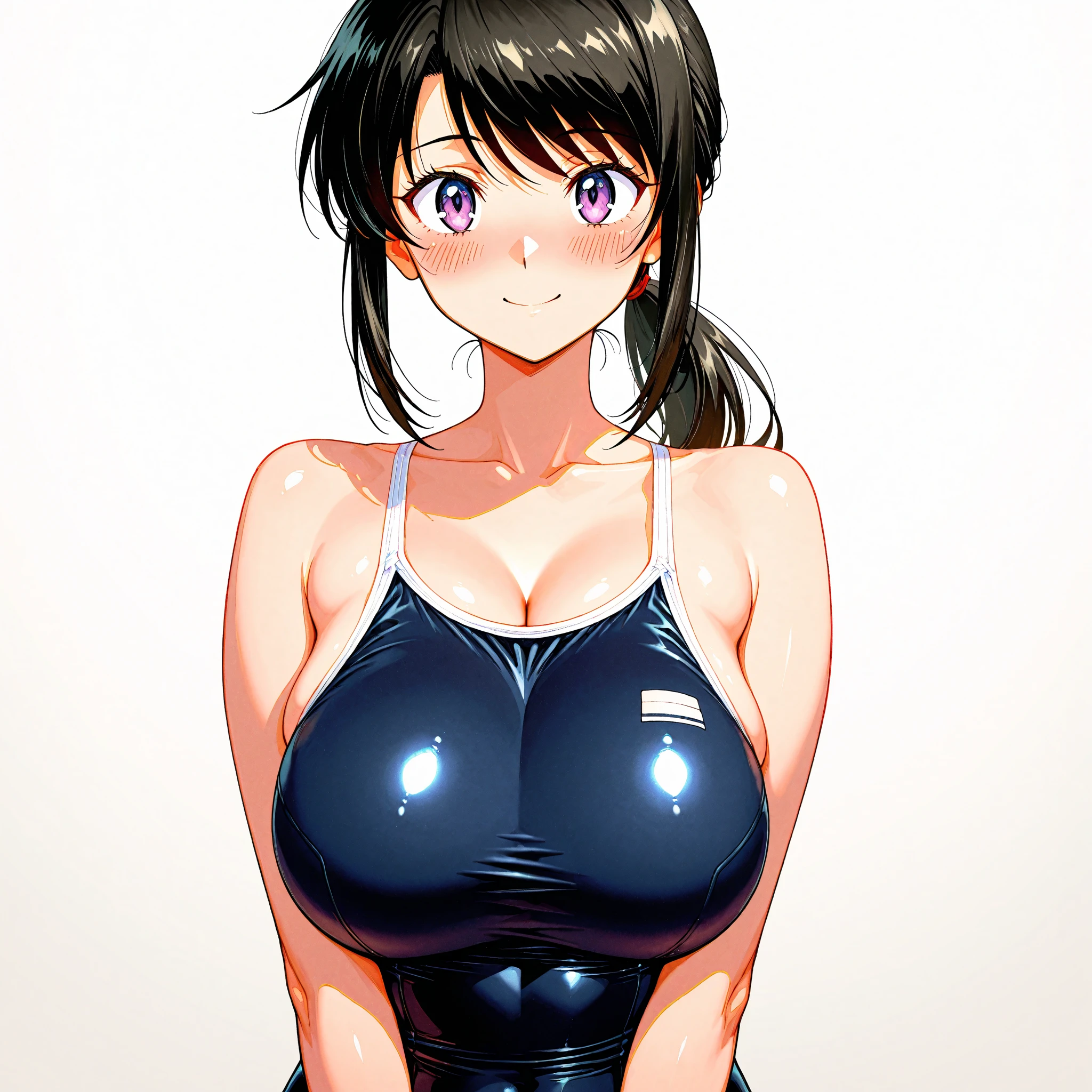 Anime Girl in blue swimsuit with big breasts, seductive Anime Girl, Anime cute art style, attractive Anime Girl, OPPEIN, Smooth anime CG art, Sexy eyes, (Anime Girl), Detailed anime character art, Digital anime illustration, Beautiful charming anime woman, reality bikini, Beautiful anime woman, sultry giggle, realistic young Anime Girl, Wear a swimsuit