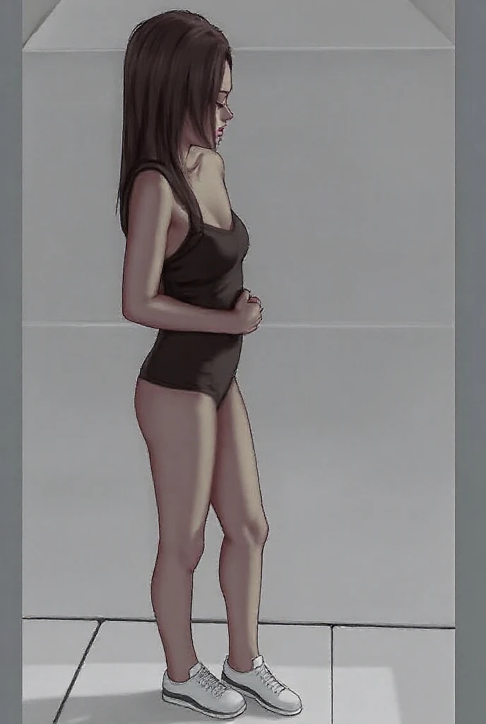 1 Instagram girl with long brown hair, In underwear, head on, pose head on mostrando la cara