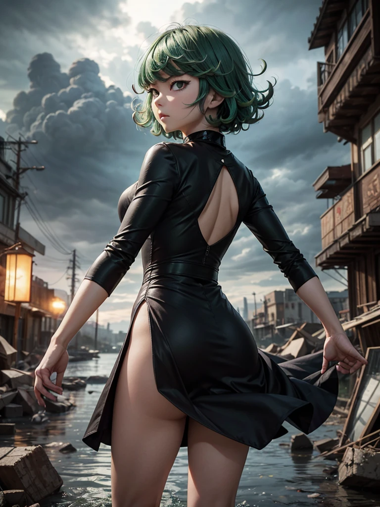 anime girl with green hair and black dress in a field, tatsumaki, tatsumaki with green curly hair, tatsumaki from one punch man, nagito komaeda, anime style 4 k, demon slayer rui fanart, epic anime style, stylized anime, anime styled digital art, digital art from danganronpa, anime moe artstyle