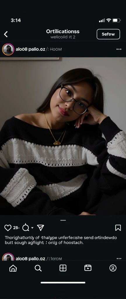 "Creates an image of a dark-skinned woman with a short blonde bob hairstyle. She has flawless makeup with well-defined eyebrows, strong black eyeliner, voluminous eyelashes, and shiny pink lips. She is wearing a cherry-shaped earring The scene is lit softly and subtly, highlighting the details of her makeup and hair. She is dressed in a blue sweater and black jeans, sitting at her desk. desk with a laptop."