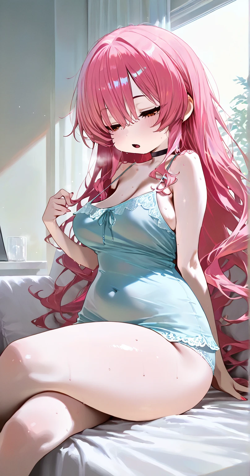 (best quality, 8k, masterpiece:1.2, nsfw ),Cutest,Cute girl,mesugaki,Beautiful face,Beautiful eyes,Beautiful hair, Light pink hair,Lots of colorful flowers,see-through nightdress, Shout with your mouth wide open, Orgasmic expression,Twitching of the toes,Genital cramps,Supraphthalbal adduction,pubick hair,droolng,Wet skin,