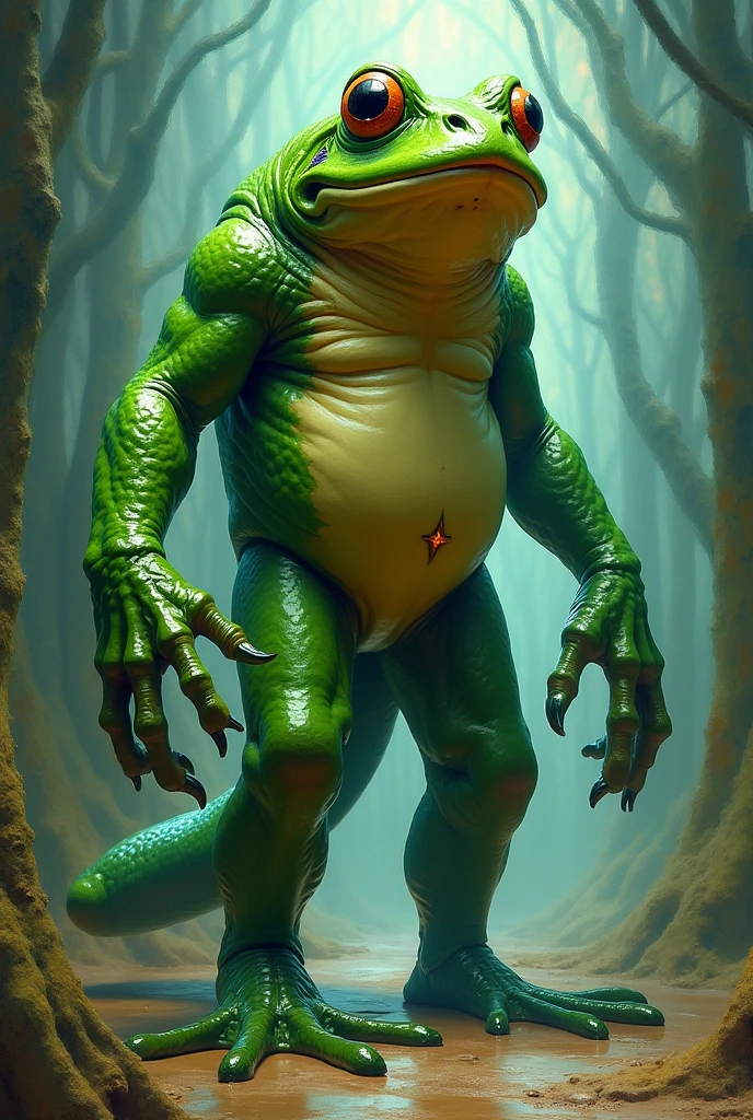 Anthro male lizard with a huge belly, muscular, vore, pregnant, nude, imprint on belly, bulge, illustration