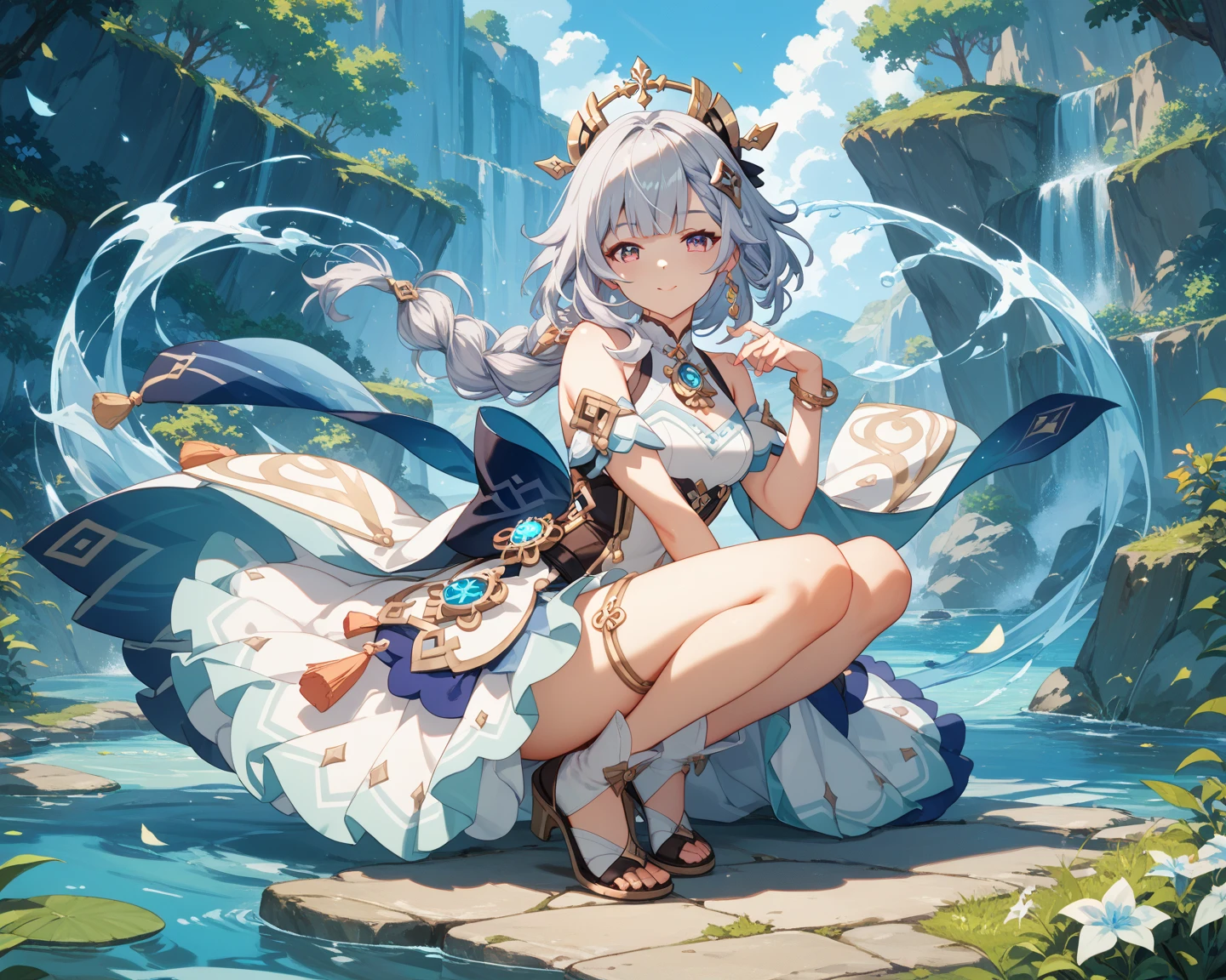Beautiful woman sitting on a cloud and fishing,