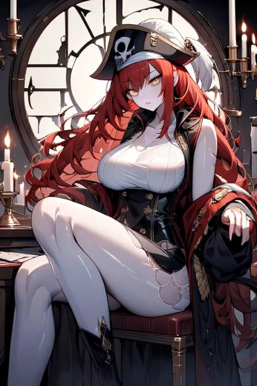 chica sexy, big , neckline, pirate, vestida de pirate, miss fortune, Red hair