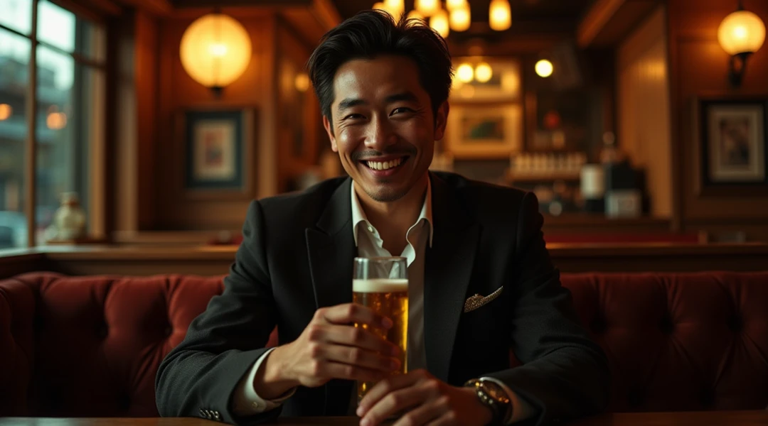 Salaryman drinking at a drinking party