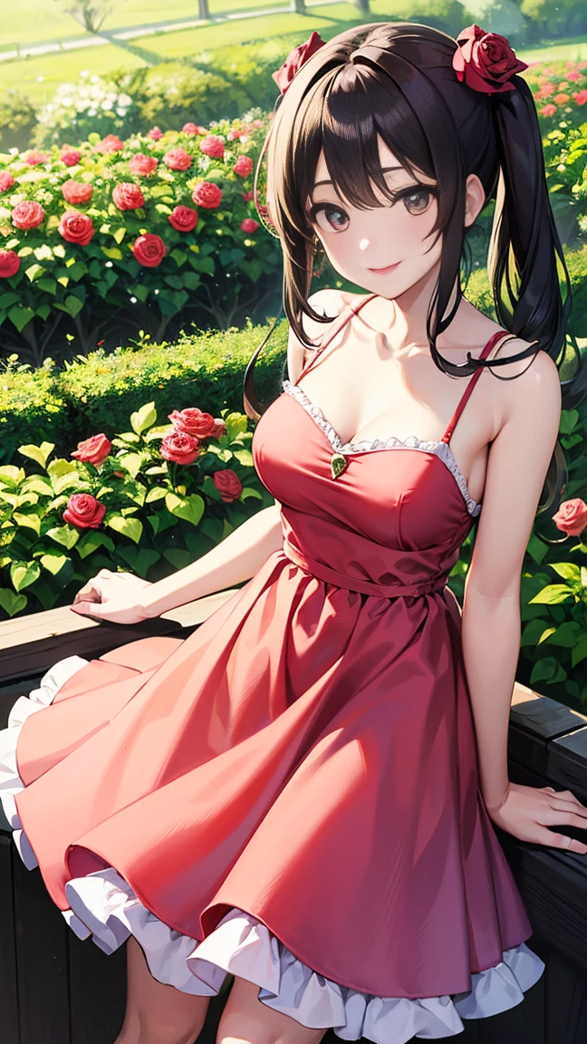The best quality eyes：1.1），（tmasterpiece：1.2），sportrait，1girll，Ai Hoshino_（I push the child），Purple colored hair，Pink pick dye，Purple eye，Star-shaped eyes，idoly，Open clothes，cleavage，huge tit，hair-bun，Medium hair，Separate the breasts，outside，trpical garden，ssmile， (Be red in the face:1.1)， fresh flowers, Pure_Innocent_Girl, PureErosFace_V1, (((depth of fields))), Pale and Lustrous Skin,Be red in the face，Red ears，long whitr hair，Single horsetail。