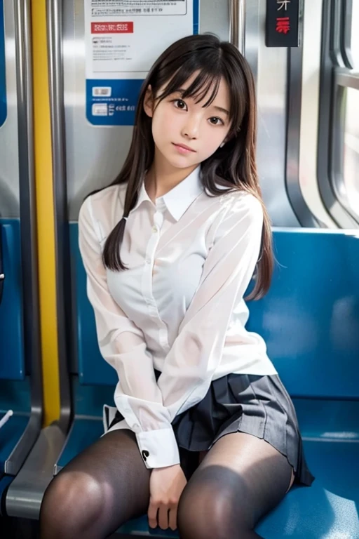 (Highest quality、Highest quality、Highest Resolution、masterpiece、detailed、live-action)、
(((mini skirt)))、
(((Flip up your skirt with both hands)))、
(((Grab the hem of your skirt with both hands)))、
(((Showing off her silk panties)))、
(((Silk panties are visible)))、
1 Japanese woman、
Cute Japanese Woman、
Beautiful 20 year old Japanese woman、
Slender figure、
Small breasts、
The woman is facing the photographer、
Illuminated by spotlights、
smile、
whole body、
Standing posture、
night、On a train with no passengers、