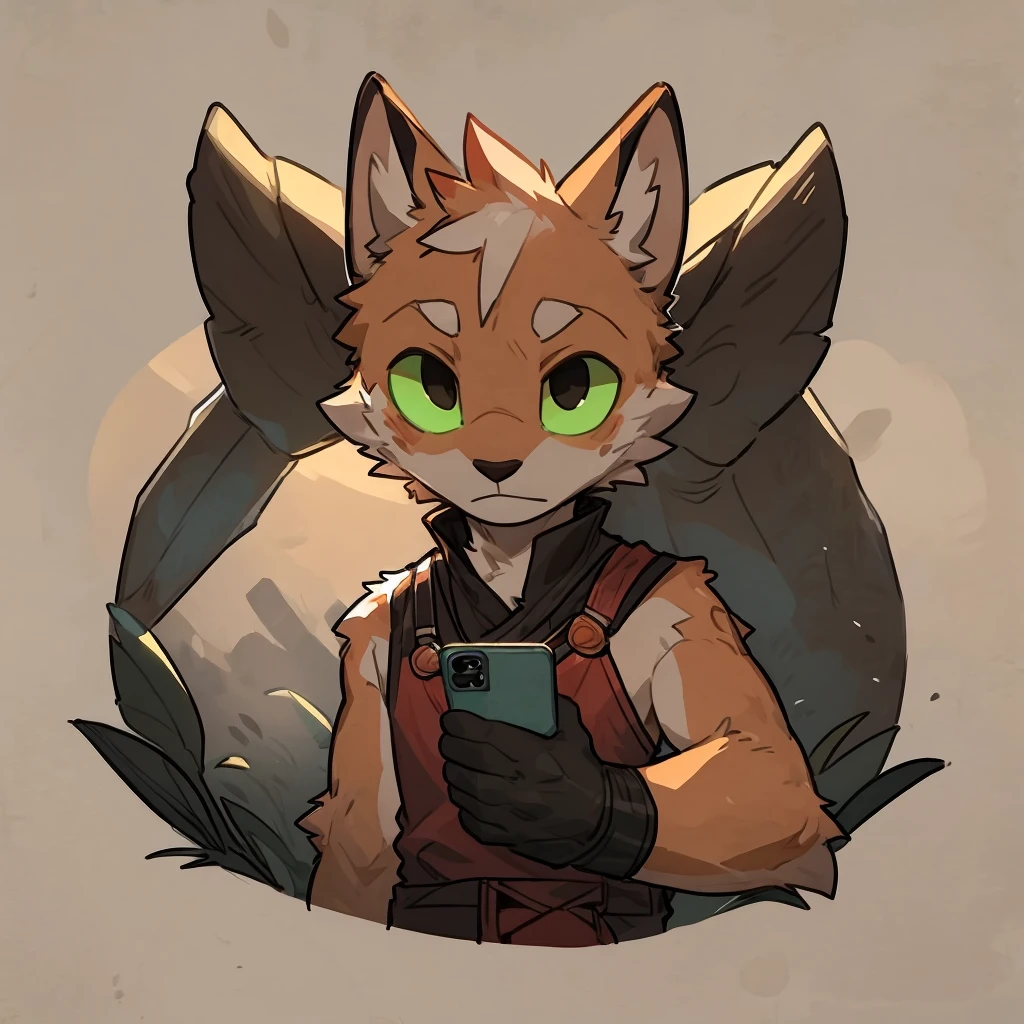 The only person,Hairy Male,hairy body,exhibit,prairie wolf,Canines,Gray fur,Green hair,Green eyes,charming,Handsome,Big Tail,Wear cool clothes,shorts,There's a bandage on the leg,Holding a gun in his left hand,Holding a Rubik's Cube in the right hand