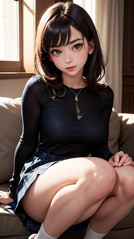Kujikawa Def,Twin tails,school uniform,Seraph of the Black,Long sleeve,skirt,Knee socks,jewelry,Earrings,Straddle,
Highest quality, Very detailed, masterpiece, Absurd,8k,   photoRealistic, Realistic,Detailed skin texture,Detailed pupil,High resolution,Natural light,
One girl,alone,(Happy:1.1),(smile:1.2),short hair,Brown Hair,(Angular face:1.2),Shining Face,Large Breasts, Tight waist, Lip Makeup,Wet shirt,Spread your legs,(I can see her panties:1.5)Bra is visible,