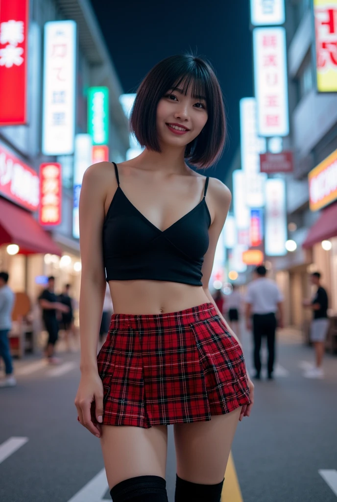 A very cute face like an idol、A young-looking 20-year-old woman、Smiling Kindly、She is wearing a cute long-sleeved Japanese yukata.、Cleavage、((I can see her panties))、night、Walking through a Japanese festival、Natural light、Whole body、High level of artistry