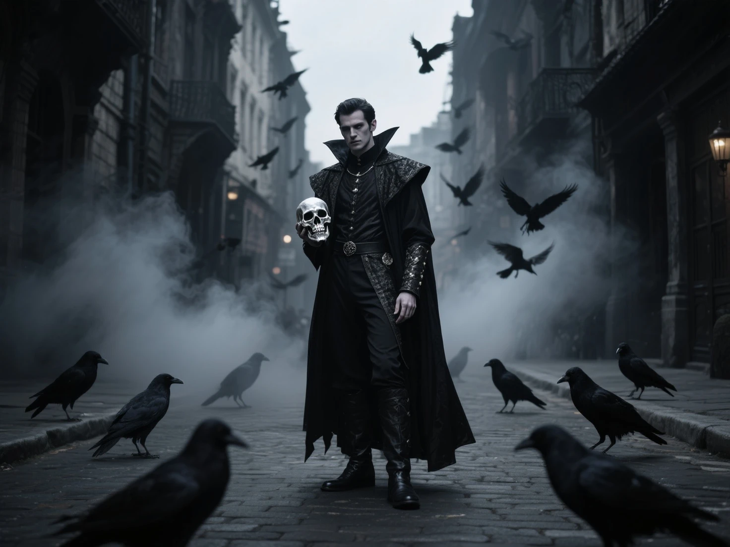 I wanted a horror photo with the villain Roger who is a shadow trapped in the world of shadows big white eyes with pupils and a sarcastic smile with 8 sharp legs on his body thorns on his body chasing a person and one of his hands became a scythe and a house haunted the image is a haunted house