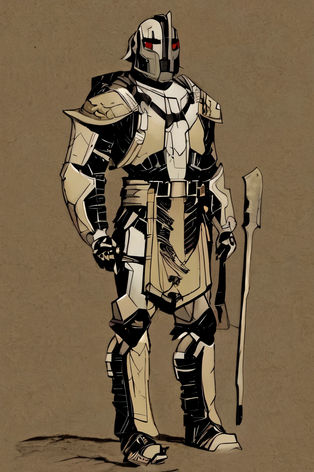 A retro Sci fi OC tribal military full body with full face helmet with original helmet