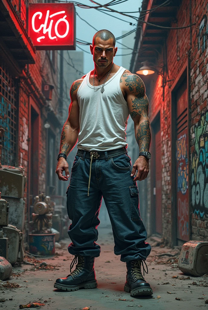 better lighting, Bright light sources from all directions, elegant, muscled body, silver hair, piece, big, sexy eyes, Define ABS, Dark skin, sailor suit,show the penis full of semen,black tattoos, Word tattoo written on the chest, (shoulder tattoos), Without beard, oily skin, industrial, Underground, propensity, black sneakers, collar