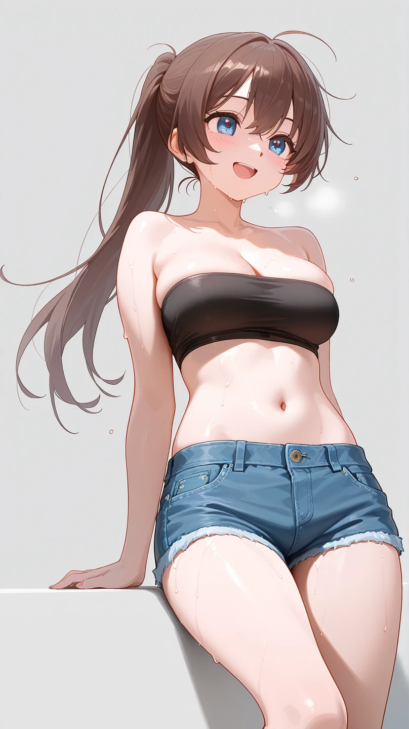 male,penis,Slender and sexy woman,Cum in mouth,deep throat ,Black knee socks,Jeans Shorts