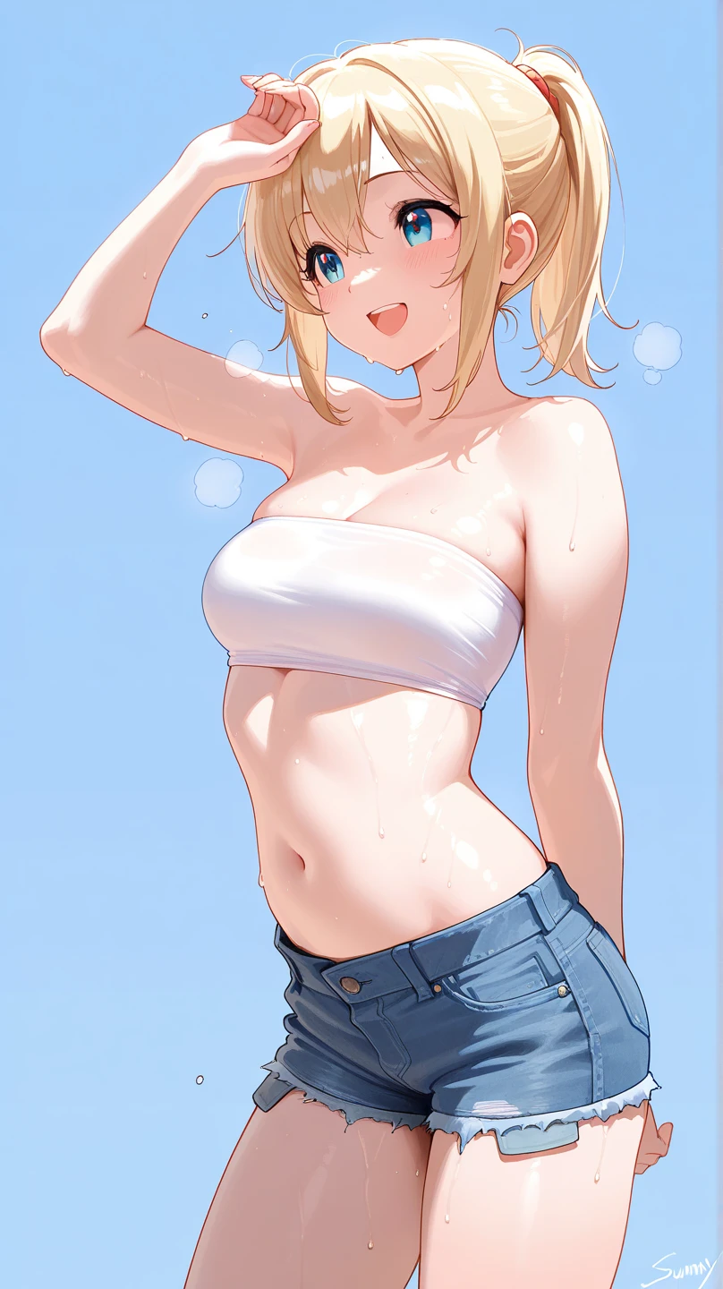 score_9,score_8_up,score_7_up,1girl, long hair, blonde hair, looking at viewer, outdoors, sky, smile, small , micro bikini, grey eyes, beach, embarrassed, jacket, bara sholder