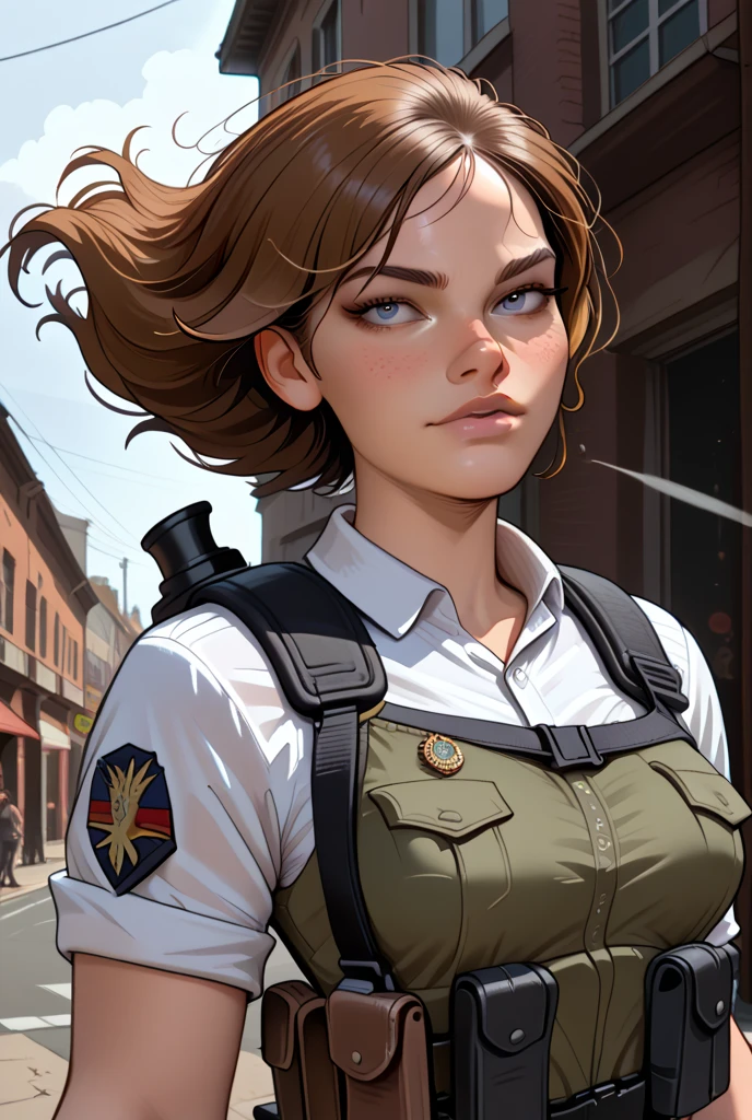 (masterpiece, best quality), 1girl, Chestnut Messy Bun with Face-Framing Strands, tiny breasts, <lora:rolleyeclenchteeth_exp1:1> rolleyeclenchteeth, clenched teeth, rolling eyes