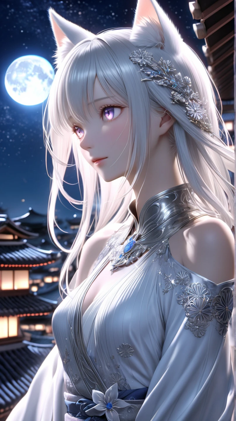 (最high quality、High resolution、Textured skin、high quality、Caution about scars、Precise CG unification、Detailed Background)、((Turn around))、Silver Hair、Pale Moon、Game CG、disaster々Shii、Insanity、