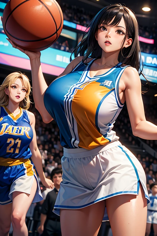 (8K, RAW photo, High sensitivity, Best quality, Masterpiece, 超高分辨率, Photorealistic:1.25),Overflowing breasts ,Cityscape ,Professional lighting, photon maping, Radio City, Joel Brier, 1girll, back lit lighting, Bare shoulders, Black dress, Black gloves, Long black hair, Large breasts, Closed mouth, Cowboy shot,Leather dress, Earrings, Expressionless, Fingerless gloves, Floating hair, Estampados florales, flower, mitts, Gold earrings, golden hairband, hair flower, hair adornments, shairband, Holding, holding weapon, jewelry, Large breasts, Light particles, Long hair, view the viewer, off the shoulder dress, cropped shoulders, petals, Red eyes, Rose, rose petals, Rose printing, bobbed long hair, side locks, Solo, Spikes, Thighs, two-sided dress, two-sided fabric, arma ,gigantic hip, Three girls playing basketball, ，（Mesh strapless dress），Masterpiece:1.2, Best quality, Realistic, (Real picture, Intricate details, Depth of field), (1girll, Solo), make up, parted lip, highly  detailed, Perfect face, (Huge breasts:1.8), (skin indentation), Thick thighs, Wide hips, Small waist, Tall, glossy coral lips, Black hair, Red eyes, pony tails, Three girls, white  clothes), (full of sweat:1.2), (Wet), Sexy, Blushing, （gigantic cleavage breasts：1.4），see-through shirts：1.2），（open shirts）gorgeous chinese models, Sexy girl, Beautiful Asian girl masterpiece: 1.2, Best quality), Realistic, (Real picture, rich detail details, depth of fields), (1girll, Solo), ssmile，Exquisite facial features，s the perfect face，Makeup, High detail, Perfect face shape, (Big breasts: 1.4), (skin indentation ), thick thight, Wide hips, Big breasts Thin waist, Tall guy, coral, Redlip, red - eyed, horse tailed，(((（Girl playing basketball, Transparent blue basketball suit)))）, (sweat leggs: 1.2), (dampness), Raised sexy, Be red in the face，Sweaty,(Huge breasts:1.4),Open chest，Deep V top，Multiple people are playing basketball，offcial art，Unity 8k壁纸，ultra - detailed，aestheticly pleasing，big breasts beautiful，tmasterpiece，b