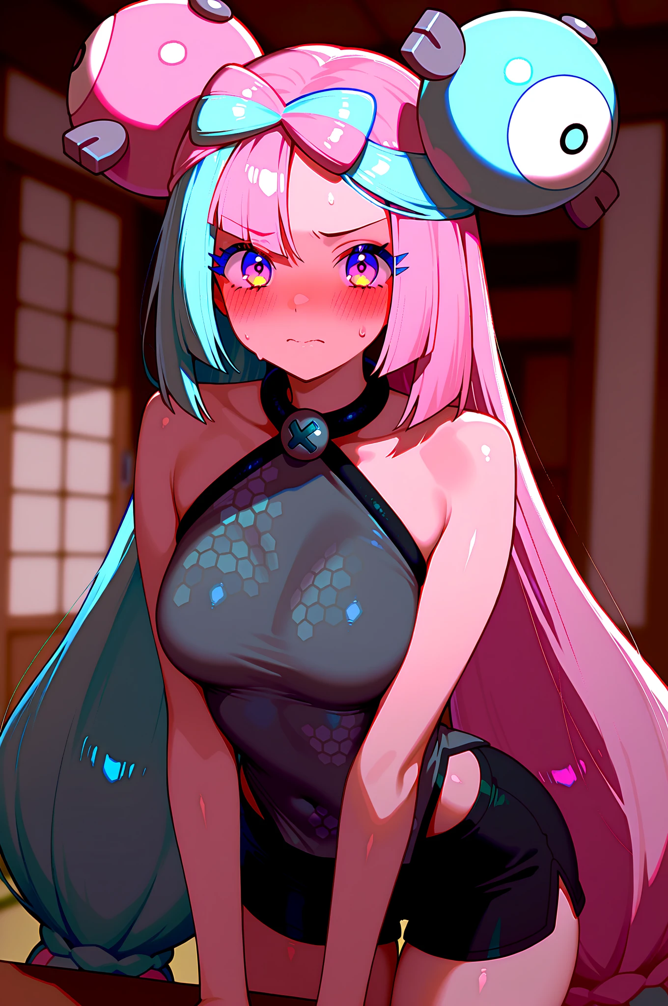 BREAK Perfect Anatomy、Highest quality、(cute:1.1)、(cute)、(High resolution:1.2)、Unbelievably absurd:1.3、Incredible illustrations、(cuteイラスト:1.2)、nsfw,（Beautiful background、Late Night、Open-air bath、Planting）、1gial(Pink hair、strong wavy hair、ponytail、 height 1.4meters, chubby 28kg,Dark Skin:1.3）(flat chest、)( Sex preparation:1.2、Back seat),shibari,How(anal,Sex),(1boy),penis ,（Completely naked）（View from the front）