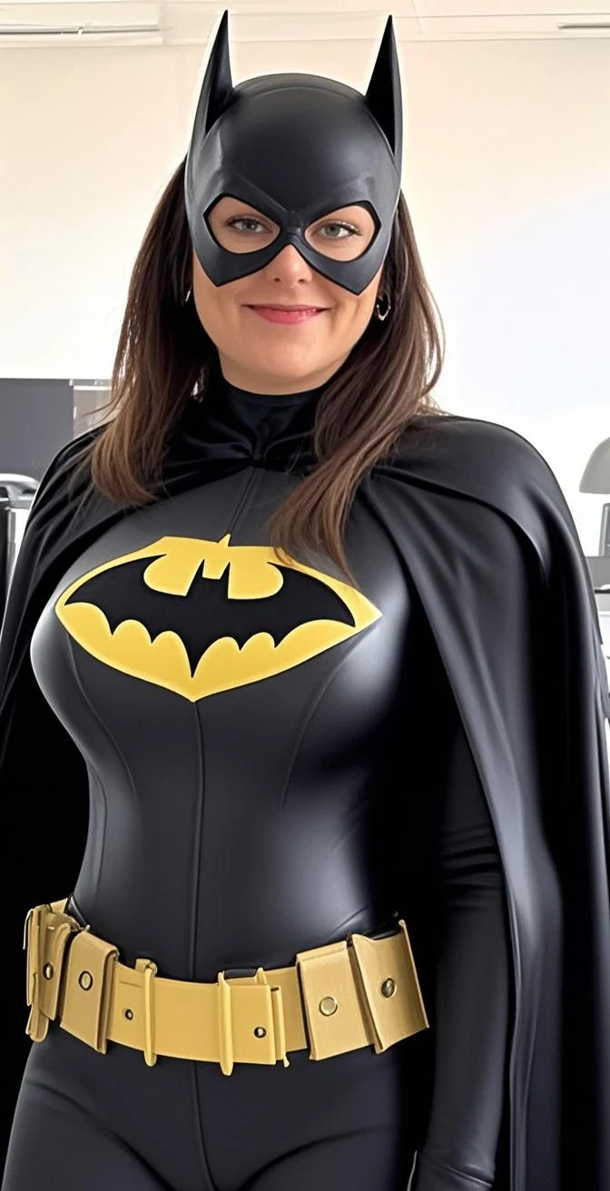 (Very detailed 8k wallpaper), Mid-shot photo of Batgirl, which are full of confidence, sexy top, short top:1.2, Calm, Modern futuristic clothes, with an intricate, Highly detailed, And dramatic, Cinematic lighting, Bright scene, Cameltoe:1.2, Thigh gap, softlight, Large breasts:1.3, NSFW:1.2, fit girl, lean girl. Dark gray clothes