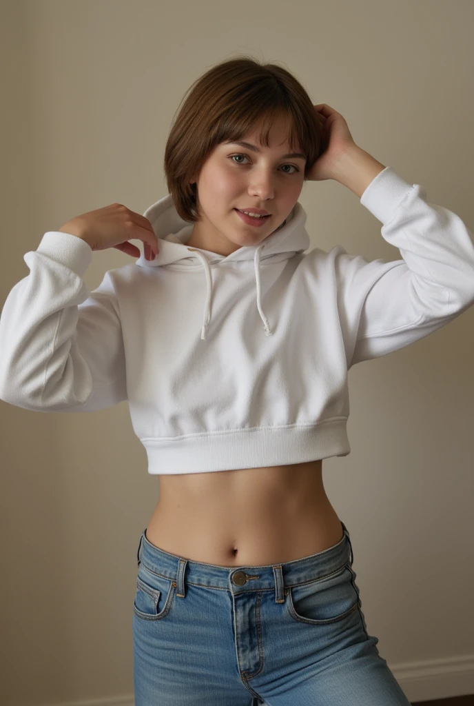 A stunning intricate full color portrait of (sks woman:1), wearing a white turtleneck t-shirt with cropped in the belly part, cropped turtleneck, layered with cardigan, dark plain background, epic character composition, by ilya kuvshinov, alessio albi, nina masic, sharp focus, natural lighting, subsurface scattering, f1.8, 35mm, film grain, black bob hair, black hair, sexy haircut