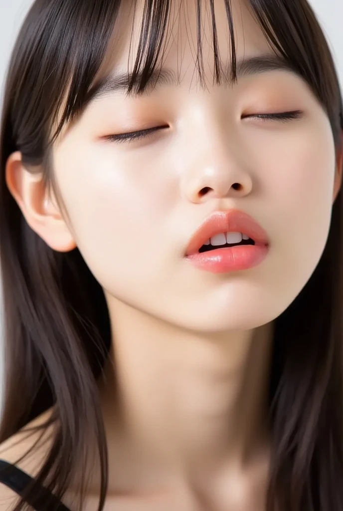 Masterpiece, Best Quality, Realistic, Looks Very Young, Photorealistic, Super High Resolution, Glossy Skin, 1 Girl, Solo, Very Long Hair, Brunette, Asian Young Woman, Oral, (Pov Crotch, Pubic Hair) ), Girl: 1.4), (Blow job: 1.5), (Lips covering penis: 1.3), Photo of a woman sticking out her tongue and licking a man's glans, high resolution, 8K raw photo, photoreal