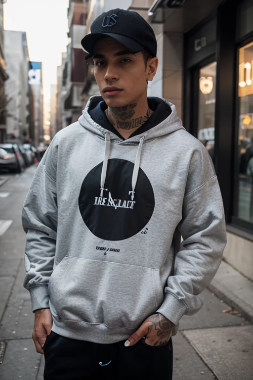 cool guy with hoodie in the middle of street