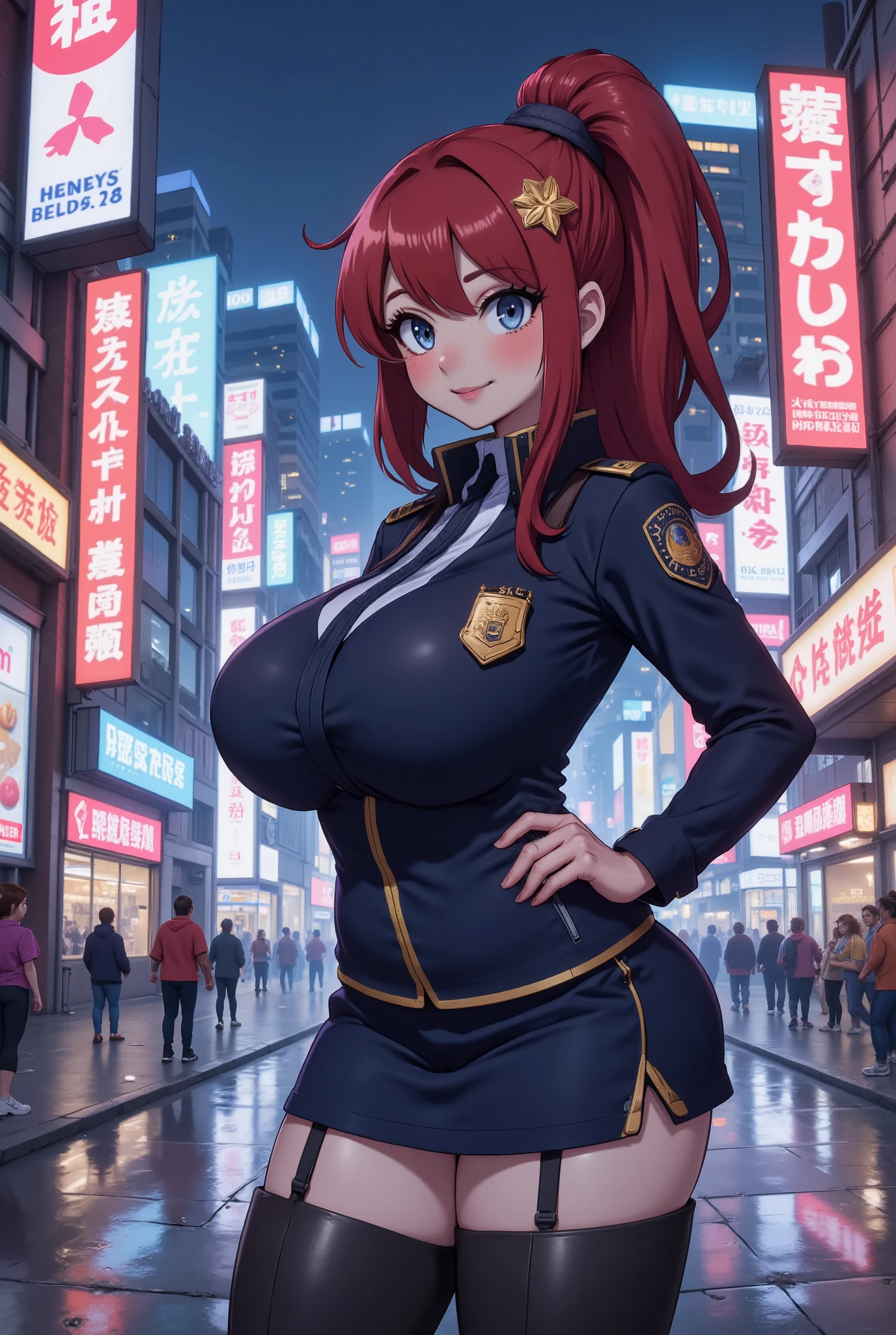 (((Beautiful nipples)、huge tit、Large areola、shinny skin))A MILF , She picks up the saber blade and attacks. , The background is the battlefield,red hairs、(bright red tight combat uniform),maikurobikini,Long、exposing the lower half of the chest,,areola of breast , Long coat