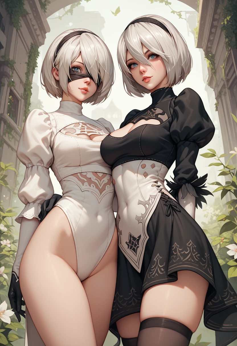 (Obra maestra, mejor calidad, luz brillante, brillante, piel brillante, Ultra detallado, antecedentes detallados, fondo complejo),(cara perfecta, cara detallada, ojos detallados,manos perfectas,Dedos perfectos), (tetas grandes:1.2,sonrisa),(mujer madura:1.4),tiro de vaquero,grueso,escote,
2b, cabello corto,((cabello degradado)), mask, (maquillaje de moda), Labios partidos, banda para el cabello, muslos, black banda para el cabello, lunar debajo de la boca, mangas hinchadas, mangas largas, venda, black muslos, black venda, mangas de julieta, muslos, leotard, botas, mangas con ribete de plumas
((parque, fuente, hojas en el aire, muro, autumn, trees)),((super antecedentes detallados)), dynamic poses, ((8k muropaper)),