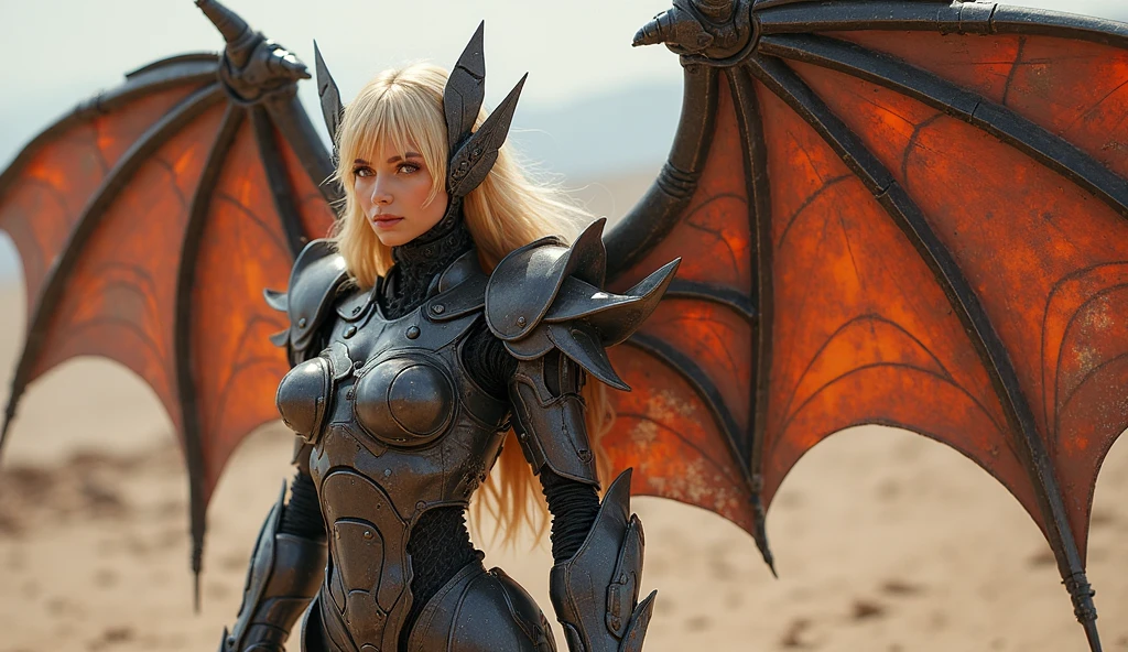 Professional , masterpiece、top-quality、photos realistic , depth of fields 、(Dragon Black Metal Body:1.9),(Mattretto、(cleavage of the breast)、Dragon Gold Weapon、(Micro Bikini Armor:1.4),Gorgeous gold weapons ,Particles of light、Particles of light、(( Dragon's dense and gorgeous sword)) , (demonic wings)、((a blond))、(Castle background)、Fight dragons、((Gangle's forest background))、Take intense poses、Beautiful Caucasian beauty、1a person、dynamic ungle,(((Detailed and ornate dragon helmet)))、Smaller head、A smile、Castle background、Thin and beautiful female hands、cleavage of the breast、Soldier in iron armor on background、Mystical expression、Light Effects、intense fighting、Wind-effect、magic circles、With the legendary magic wand、Dragon's tail、explosions、