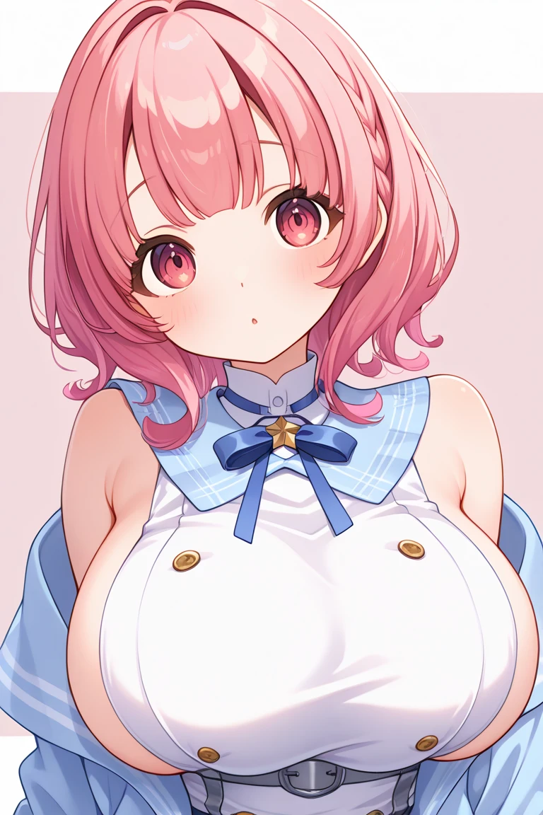 (dynamic angle), in the Living room, sofa, (upper body), completely nude, girl1,pale Light orange Hair, long hair, twintails, hair ribbon, (ultra-detailed brilliant eyes), (small nipples:1.2), (small areolas:1.2), kawaii, cute, pale purple eyes,(shy), (blush),light smile, (White nude apron lift:1.2),