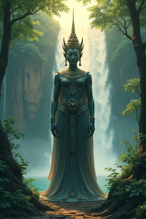 Create an Earth Goddess from Brazilian Indigenous Culture, she must be a ((Woman))((moutain)).