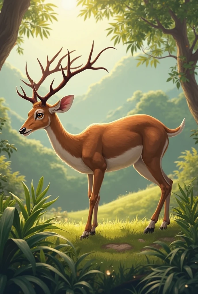 a striped reindeer, jungle, river, vines, <lora:reindeer_papercut_v12:0.25>