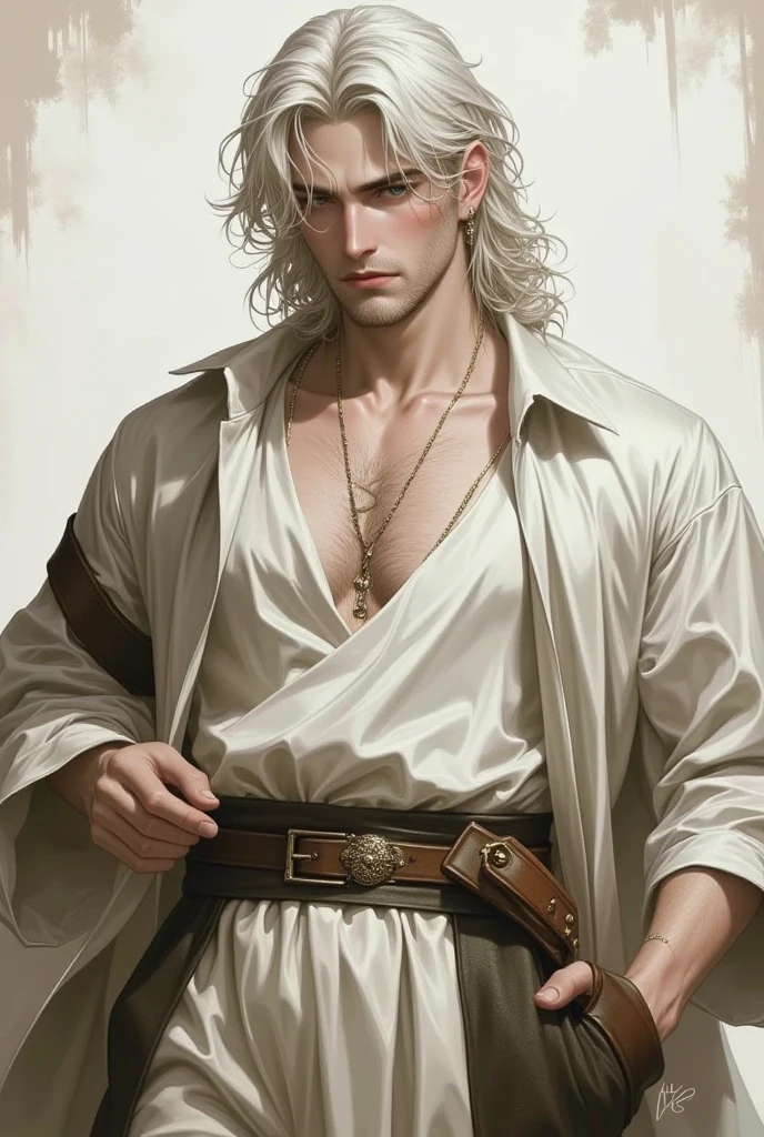 ((best quality)), ((masterpiece)), (detailed), one man, silvery gray skin, short white hair, yellow eyes, brown leather robes, cracked skin on the face