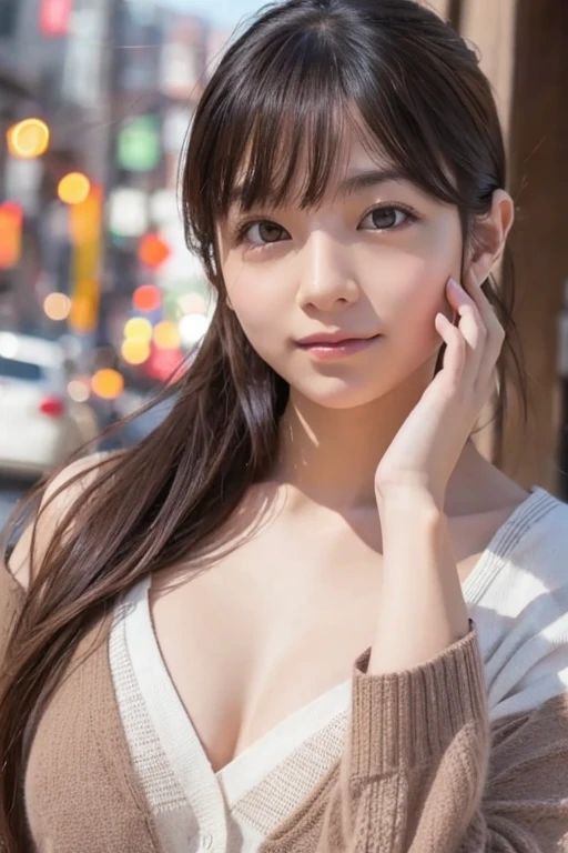 (masterpiece, best quality:1.2), RAW photo, (realistic, photorealistic:1.2), (8K, highres, ultra detailed:1.3), 1girl, perfect anatomy, (focus on face, looking at viewer), (28 years old Korean beauty, K-pop idol), (realistic detailed eyebrows, realistic beautiful brown eyes, realistic glossy skin, realistic detailed beautiful handsome face:1.2), (slender, small breasts), (realistic cinematic lighting, detailed shadowing:1.2)