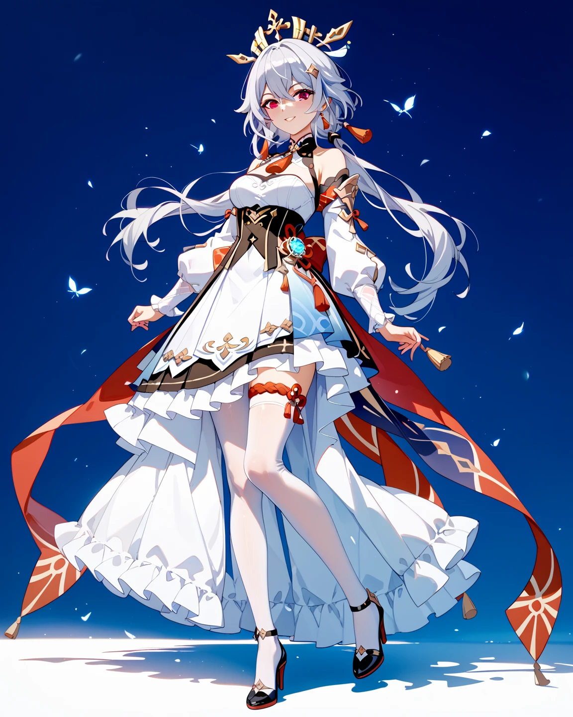 Anime, A girl in a white dress sits on a life preserver, azur lane style, Kantai collection style, A scene from the《azur lane》videogame, 《azur lane》role, white-haired god, From Arknights, shikamimi, White-haired fox, Ayaka Genshin impact, White Cat Girl, kancolle, Splash art anime Loli