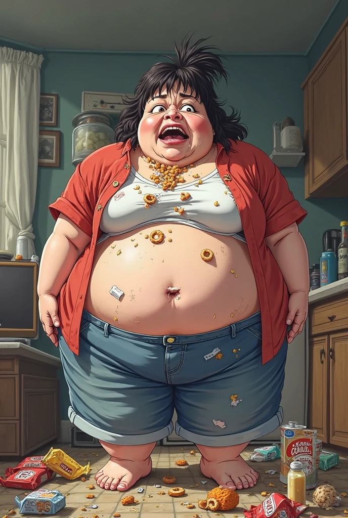 She ate so much that her stomach got big.
