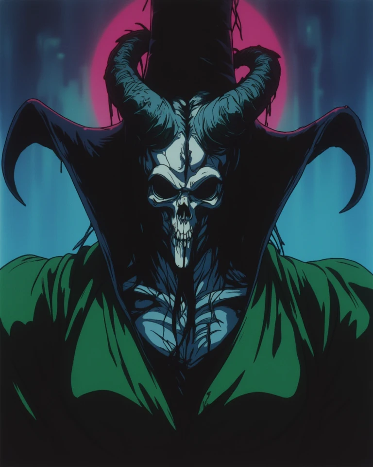 a mask completely destroyed and fragmented, completely glued together and with a broken horn appeared from the forehead ,hollow mask, bleach anime
