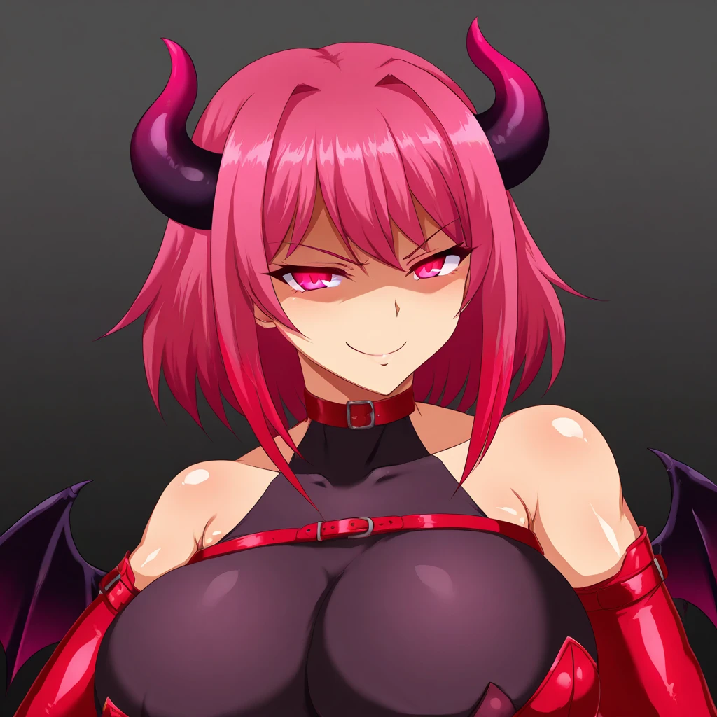Priere,pointy ears,horns,red hair,solo,upper body,smiling,
pantyhose,detached sleeves,cleavage,choker with bell,clothing cutout,boots,purple leotard,bat wings,wide sleeves,white leg bands,
standing,upper body,cowboy shot,
stars,hellfire,
(insanely detailed, beautiful detailed face, masterpiece, best quality),solo,<lora:PriereDem:0.8>,