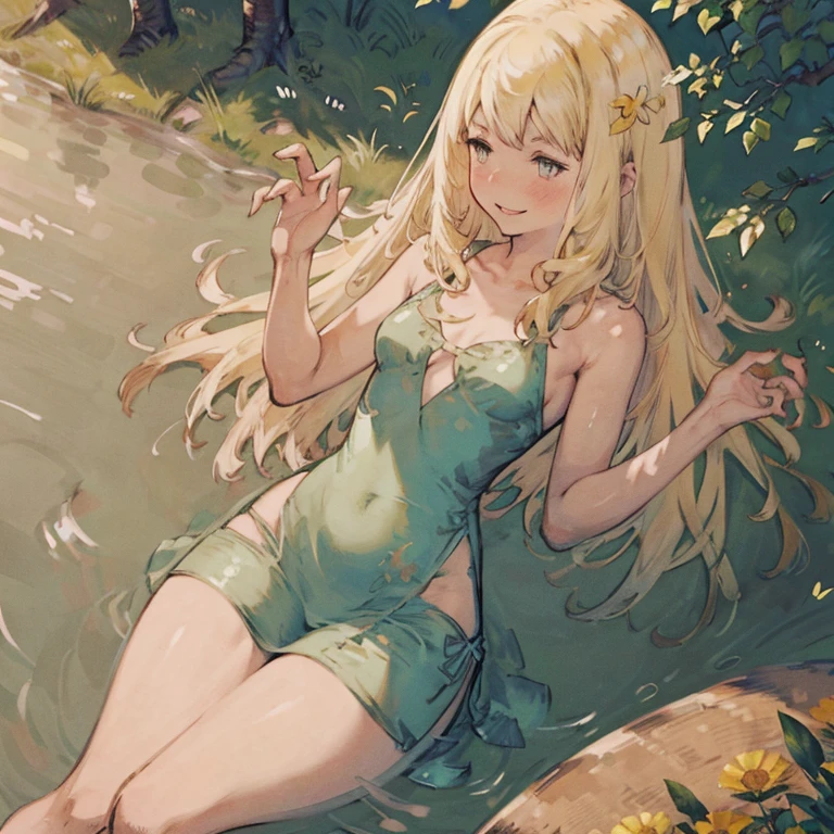 (score_9,score_8_climb,score_7_climb,),it is,long hair,alone,blonde hair,yellow eyes,pointed ears,set, naked, pink nipples,Barefoot,Focus on feet,sit,