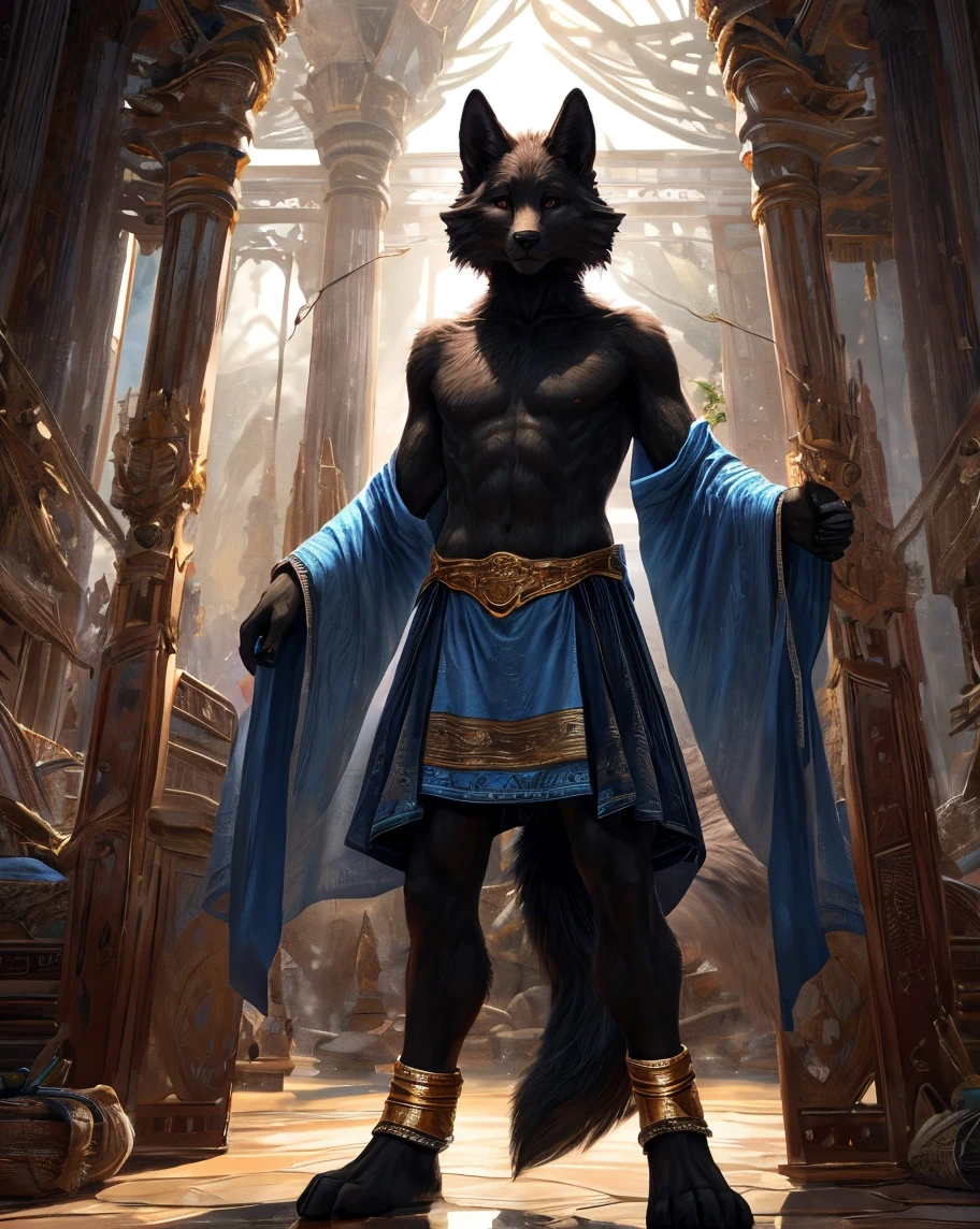 (((Barefoot furry character, full body, cinematic setting, furry male, plantigrade))), (((wearing silver anklets))), (((wearing gladiator sandals)))
(((Hades))) - (((God of the Underworld))) depicted as a mysterious (((wolf))) anthro with charcoal-gray fur and glowing amber eyes. He wears a dark hooded cloak that billows around him. Hades sits barefoot amidst eerie mist and shadows, with spectral forms and ghostly apparitions in the background. Symbols of the underworld like skeletal remains and obsidian pillars surround him. Cerberus, the three-headed dog, is at his side.
BREAK, detailed background, 8K, (masterpiece:1.5), intricate details, highly detailed, extreme detail, octane render, fine art, best quality, highres, (detailed face:1.5), ((full_body)), UHD, (((perfect hands))), (((perfect feet))), low light