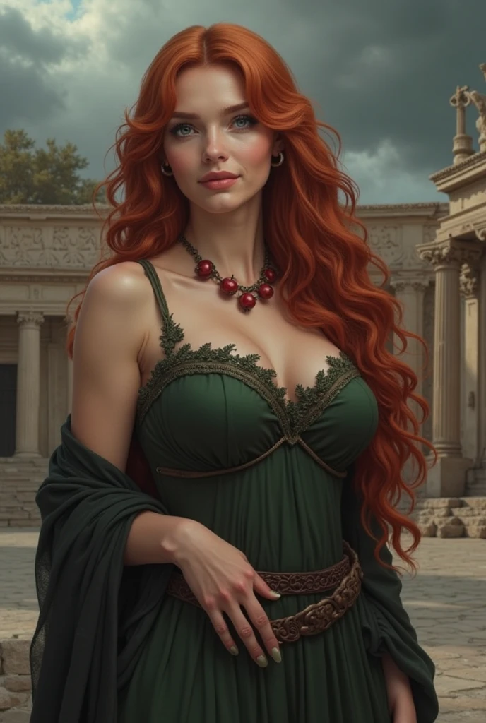 red haired freckled woman, wearing seethru double knit loose diaphanous arabian dress, posing, in Ireland, detailed skin, face, elegant hair, gorgeous eyes, (skin pores:0.6)