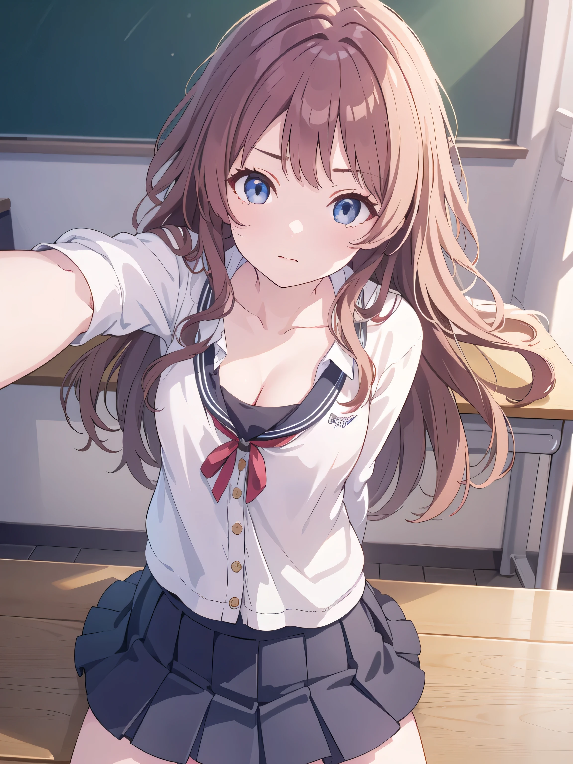 Mikan Yuuki,,blush,smile,Camisole clothing、Carrying a school bag、primary school、Primary school students、The back is very small、Lolita、Small breasts、Appearance: 14 years old、Shoulder Bare、Visible collarbone、Sexy thighs、Beautiful legs、Usual hairstyle、Showing armpitasterpiece:1.2), highest quality, High resolution, unity 8k wallpaper, (shape:0.8), (Beautiful and beautiful eyes:1.6), Highly detailed face, Perfect lighting, Highly detailed CG, (Perfect hands, Perfect Anatomy),