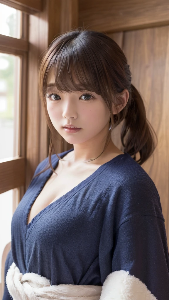 Enhanced dynamic perspective,cute cute beautiful girl、15 year old student, (huge breasts:1.3), Big breasts, flowing sweat, narrow shoulders,((Navy blue V-neck sweater:1.3)), wool, oversize, (((mini skirt)))、get down on one knee, spread your legs, leaning forward, place one hand on the floor, See through,look at me and smile,simple background,works of masters,high quality,4K resolution,super fine,detailed pubic hair,acura,cinematic lighting,Retains original facial proportions