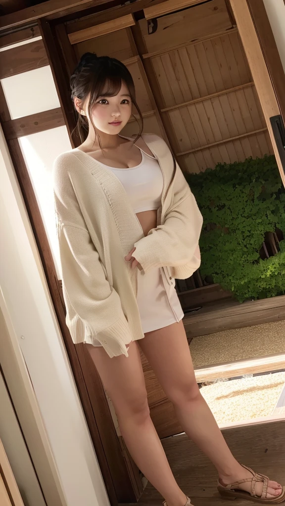 masterpiece, best quality,1girl,brown hair, short hair,green eyes, hood,open clothes,